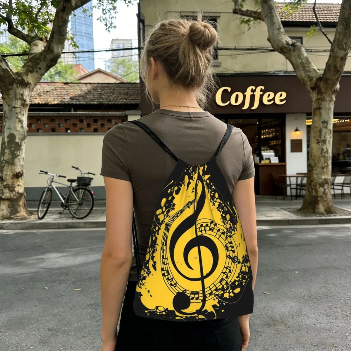 Zaini con motivo Splash Ink Music Note, borse portatili con coulisse, borse sportive, borse per libri per uomo e donna, per la scuola