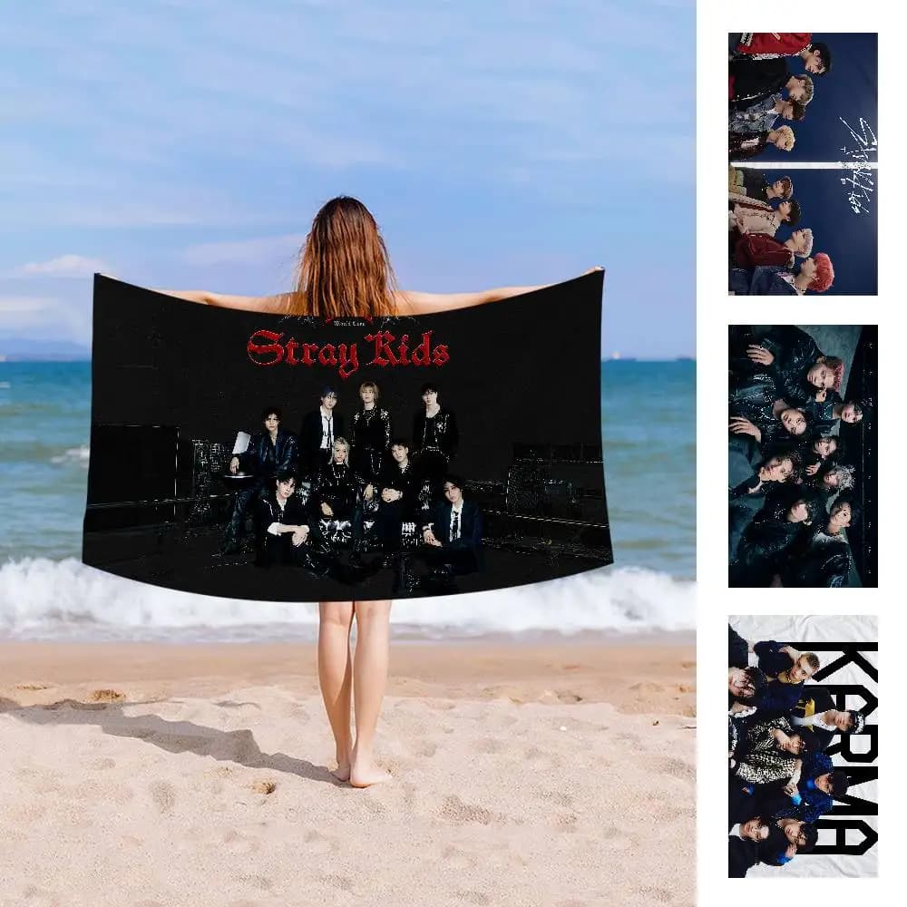 Kpop Star S-Stray Kids Anime Beach Swimming Towel Asciugamano morbido e assorbente, regali per bambini, per viaggi, campeggio, palestra