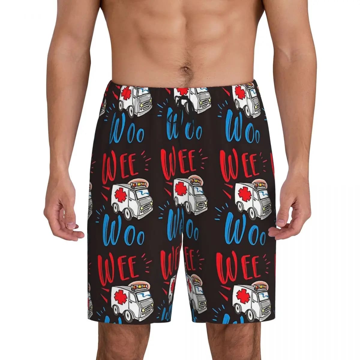 Pantaloncini da Pigiama Corti da Uomo con Stampa Divertente Ambulanza, Regalo per Infermieri e Medici, Pantaloncini da Notte per il Sonno e il Relax