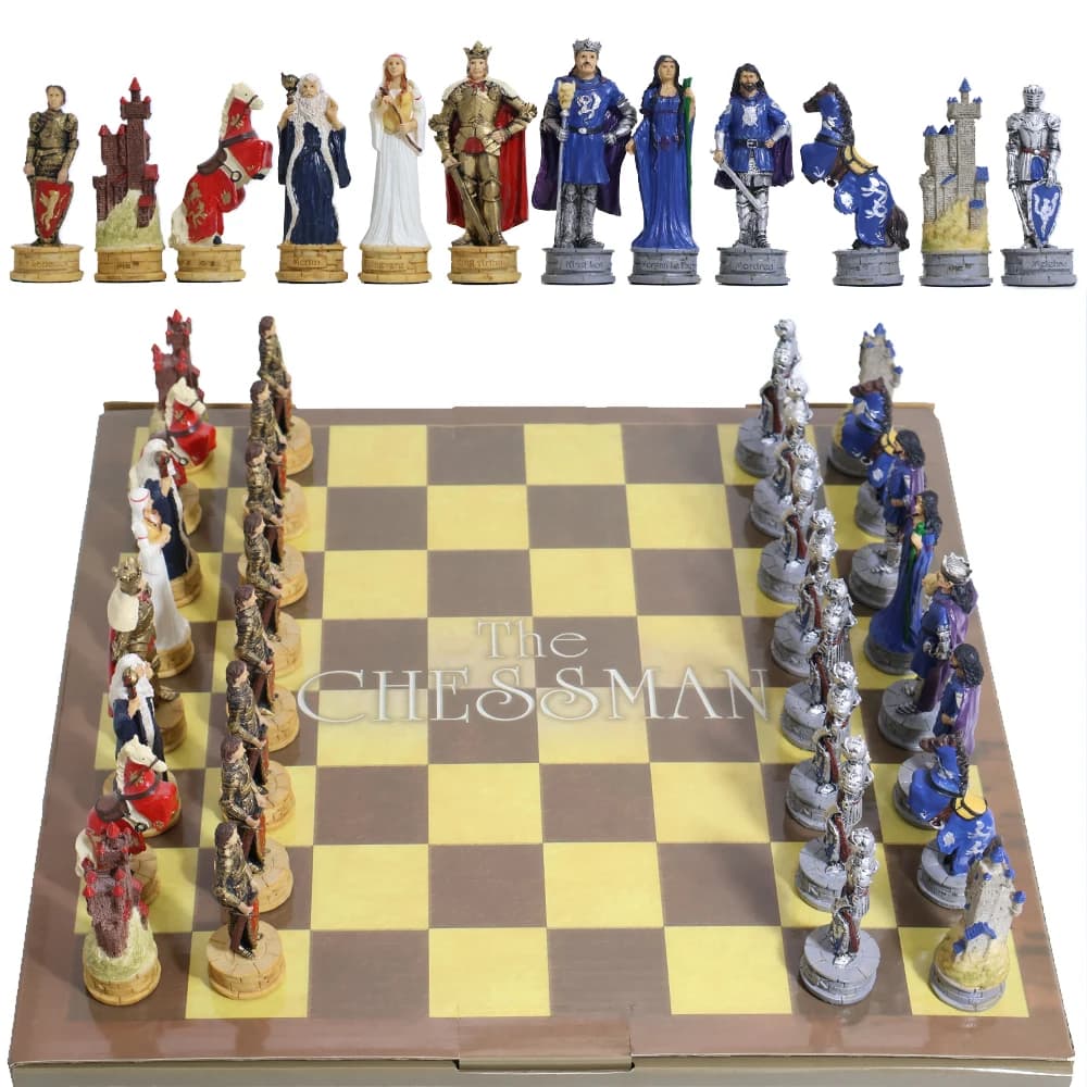 King Arthur Medieval Chess Set Resin Hand Painted Chess Pieces Tabletop Game Collectible Decor International Chess Game Gift