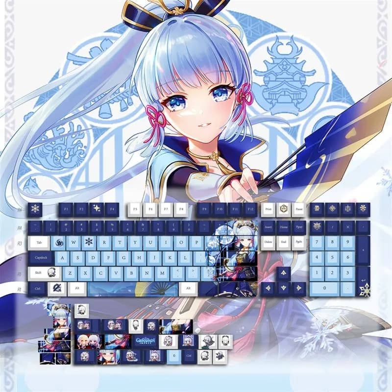 Ayaka PBT Keycaps Genshin Impact Game DYE Sublimation Key Cover Cherry Cross MX Switch Key Caps for Mechanical Keyboard Gift