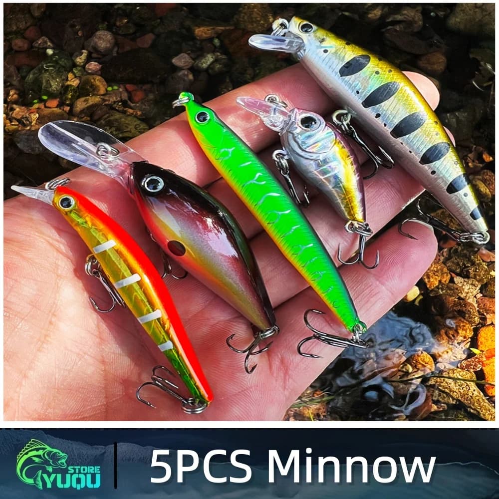 5 pz/scatola Esche Da Pesca Kit Affondamento Minnow Esca Dura Artificiale Wobblers Trota Esca Artificiale Manovella Esca Bass Attrezzatura Da Pesca