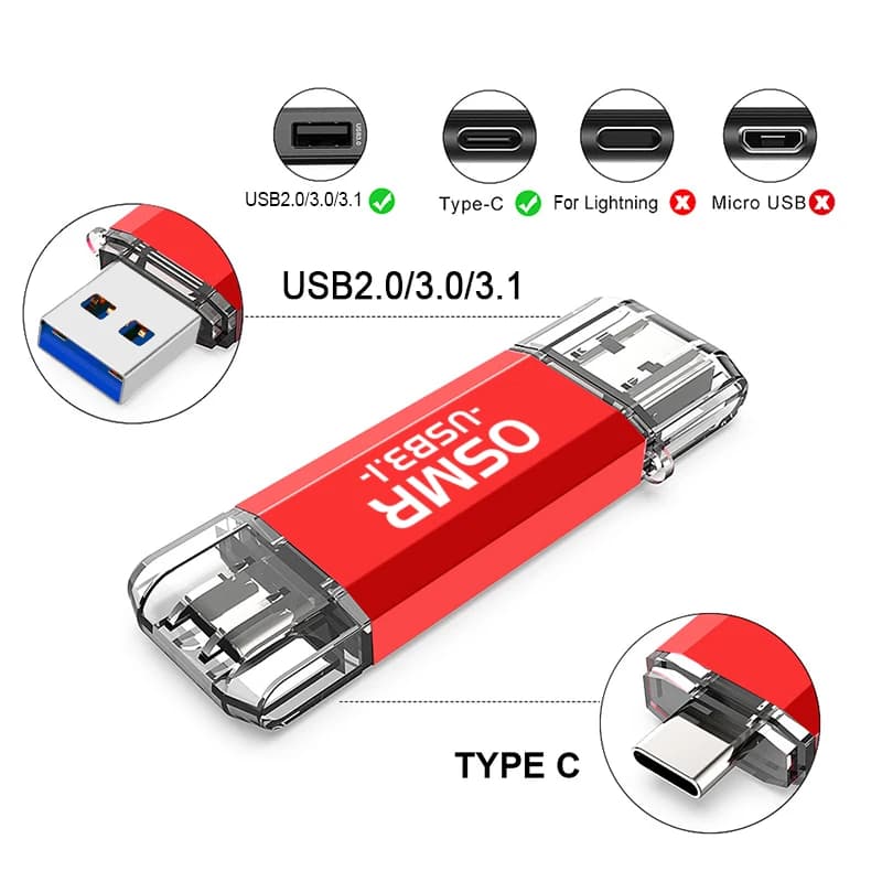 NUOVO Type-C 2 in 1 OTG 128GB 64GB 32GB Pendrive Chiavetta USB ad alta velocità OTG Pen Drive USB3.1 2 in 1 Tipo C OTG Chiavetta USB