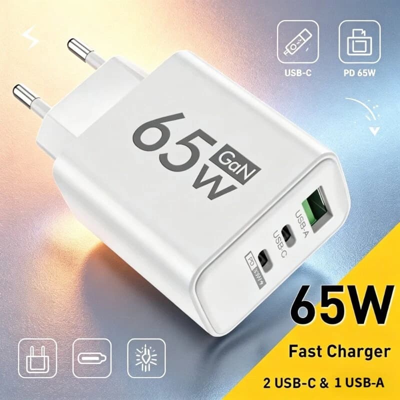 New 65W Fast Charging USB Type-C Charger US EU Plug USB PD Quick Charge Travel Wall Phone Charger Adapter For iPhone Samsung