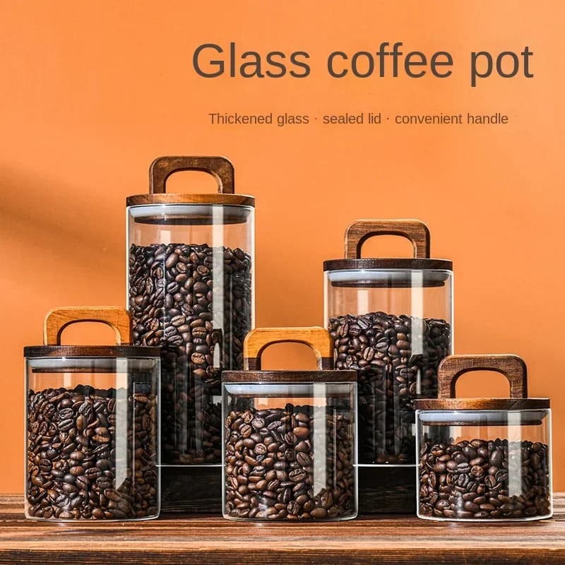 Barattolo di vetro con coperchio in legno da 700-2100 ml 1 pz contenitore ermetico contenitore per alimenti chicchi di caffè bottiglie di stoccaggio da cucina fondi sigillati grande set