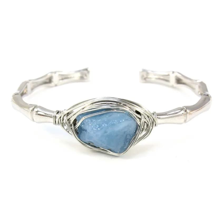 Charms Natural Healing Irregular Crystal Stone Cuff Copper Bangles for Women Wire Wrapped Amethyst Aquamarine Quartz Men Jewelry