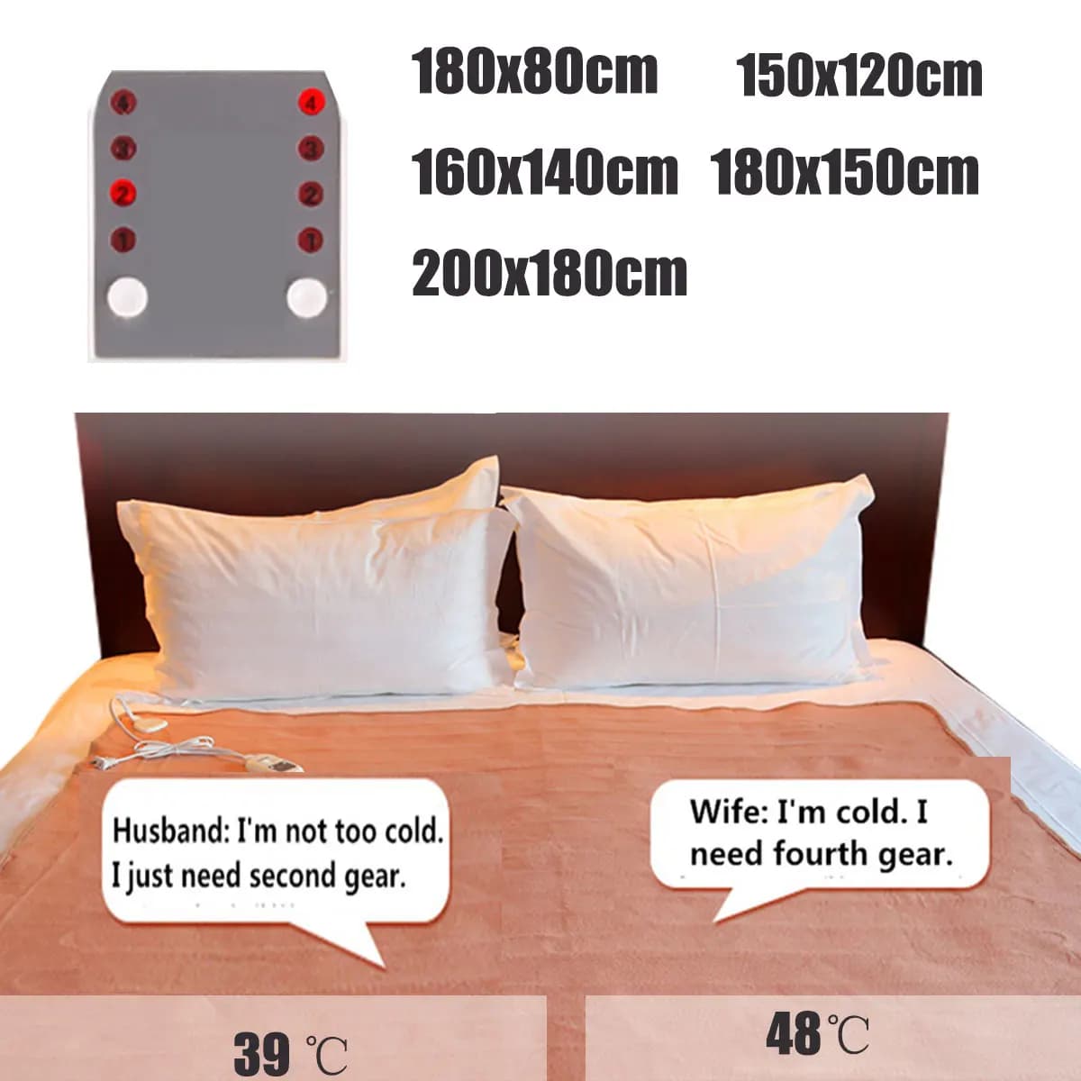 220V Warm Electric Blanket Heater Smart 12H Power Off Menta Electric Heated Heating Blanket Single/Double Control Heating Mat