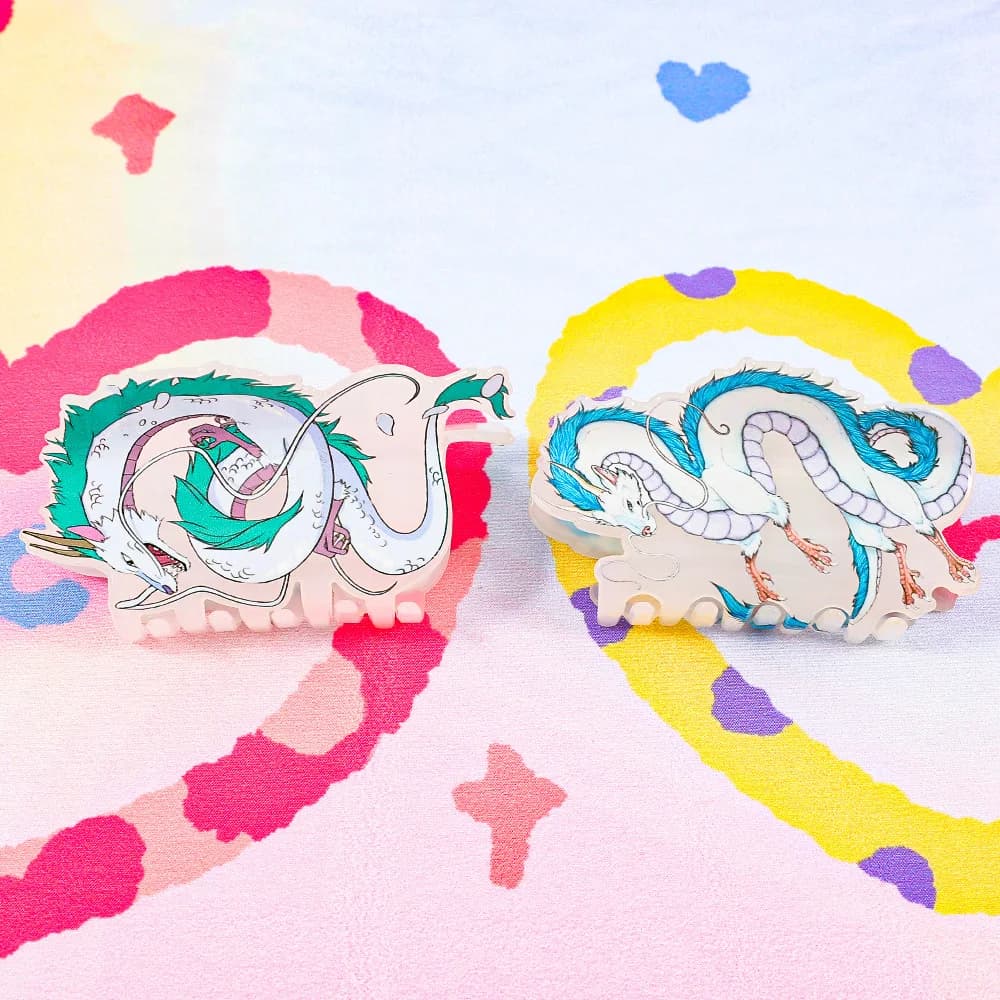 Fermacapelli a Forma di Piccolo Drago Bianco Cartoon, Clip in Acrilico con Stampa Drago, Accessori per Capelli per Donne e Ragazze