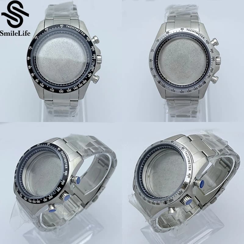 SmileLife Cassa per orologio da 39 mm Cinturino Oyster in acciaio inossidabile Vetro minerale Modifica per movimento VK63 Quadrante da 29,8 mm
