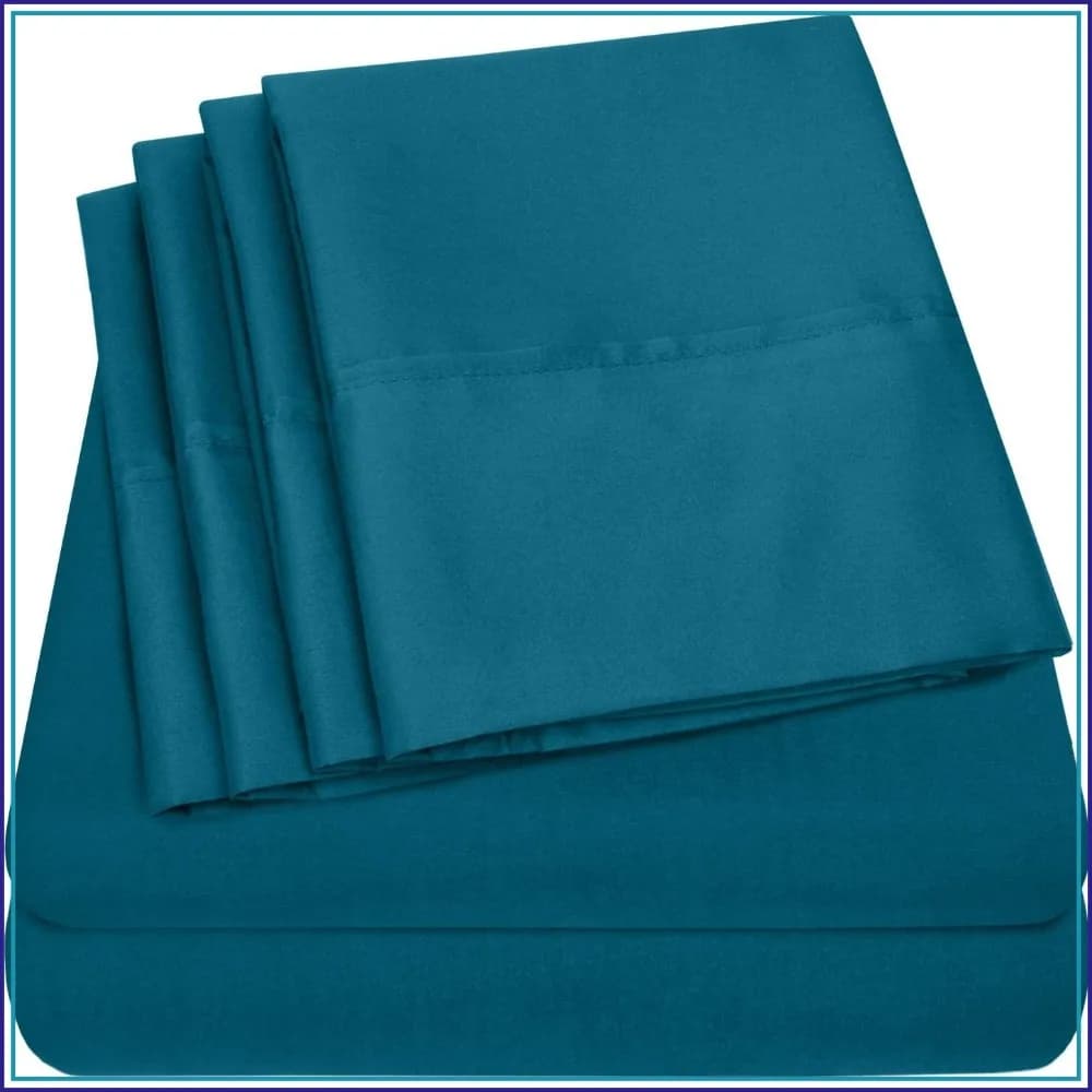6-Piece King Sheet Set - Deep Pocket Microfiber Bed Sheets with Elastic Straps, 4 Pillowcases, Teal