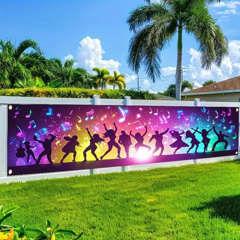 VIKAMA Neon Disco Party Banner, Music Festival and Dance Event Outdoor Fence Sign, Summer Pool Party Backdrop Decoration