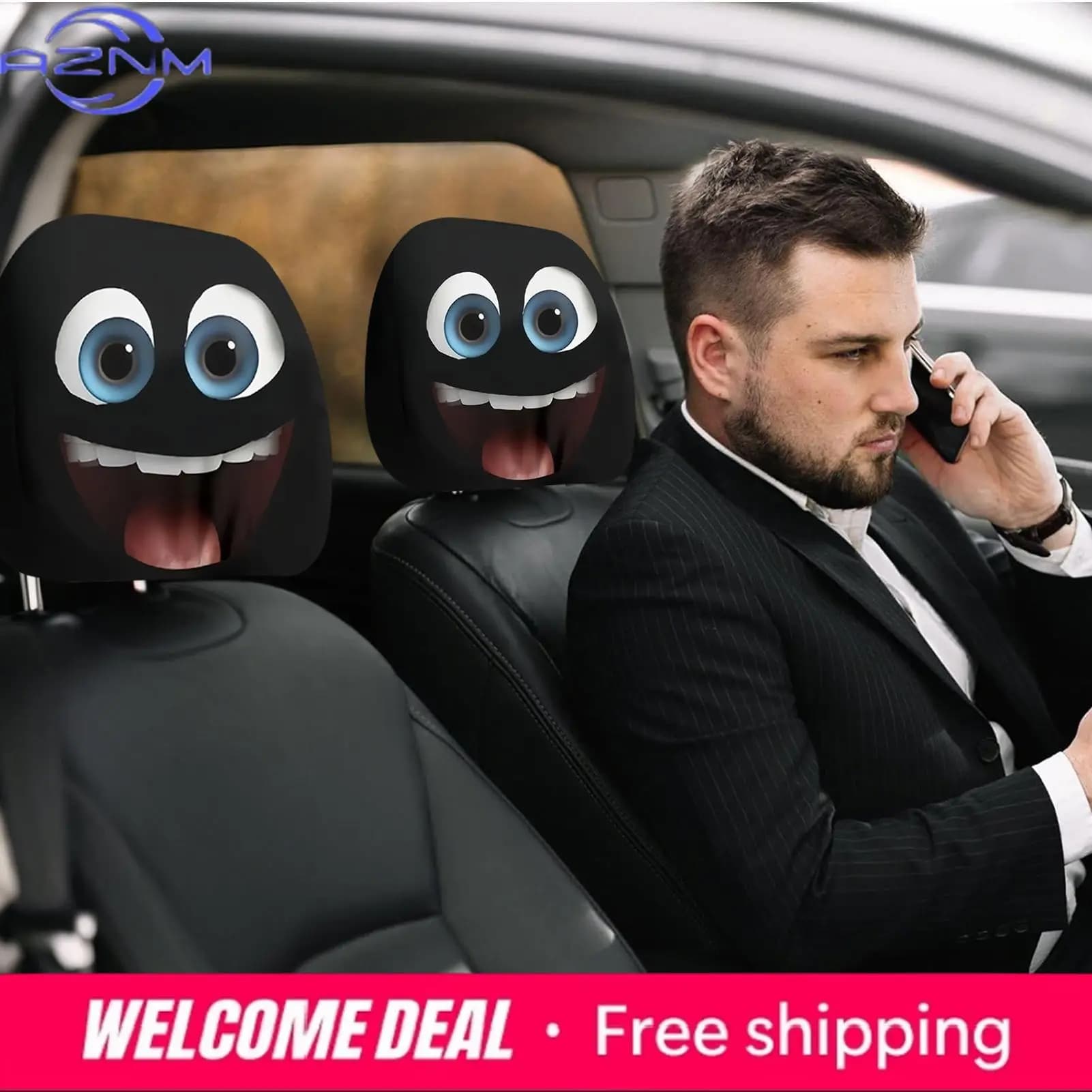 1 paio di protezioni per poggiatesta auto, copri poggiatesta elastici divertenti con design a occhi grandi - Accessori per interni auto