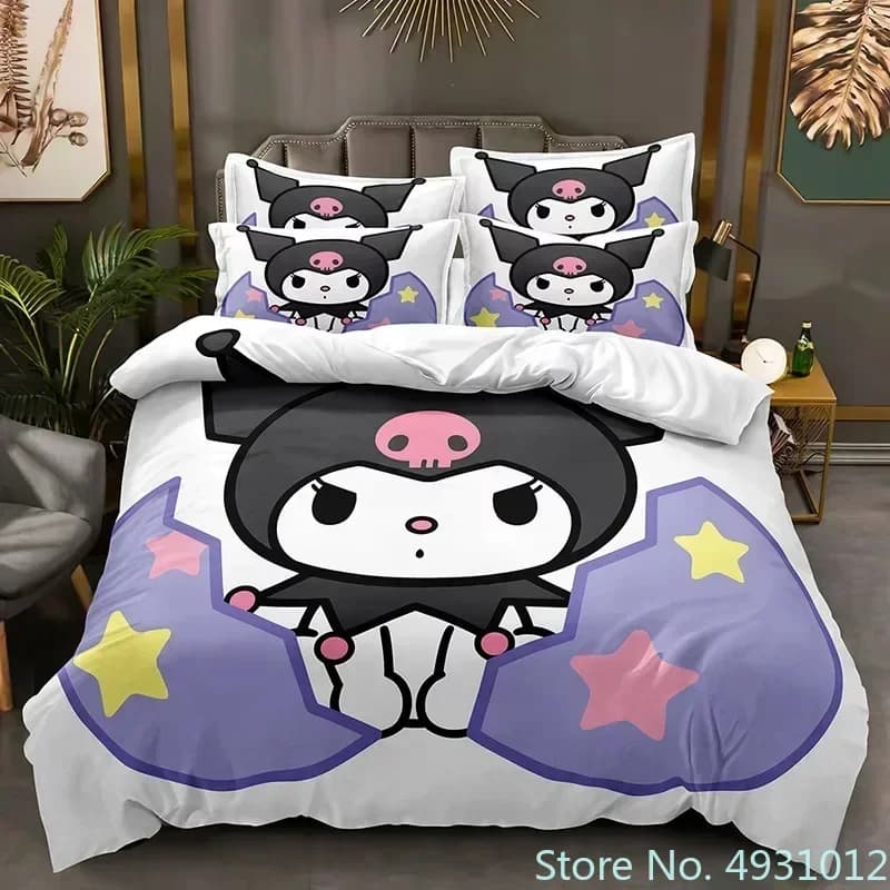 Sanurgente Kuromi Melody Bed linen set Federa Anime Bed linen Cartoon 3D Printed Kids Adults Quilt Copripiumino Gift