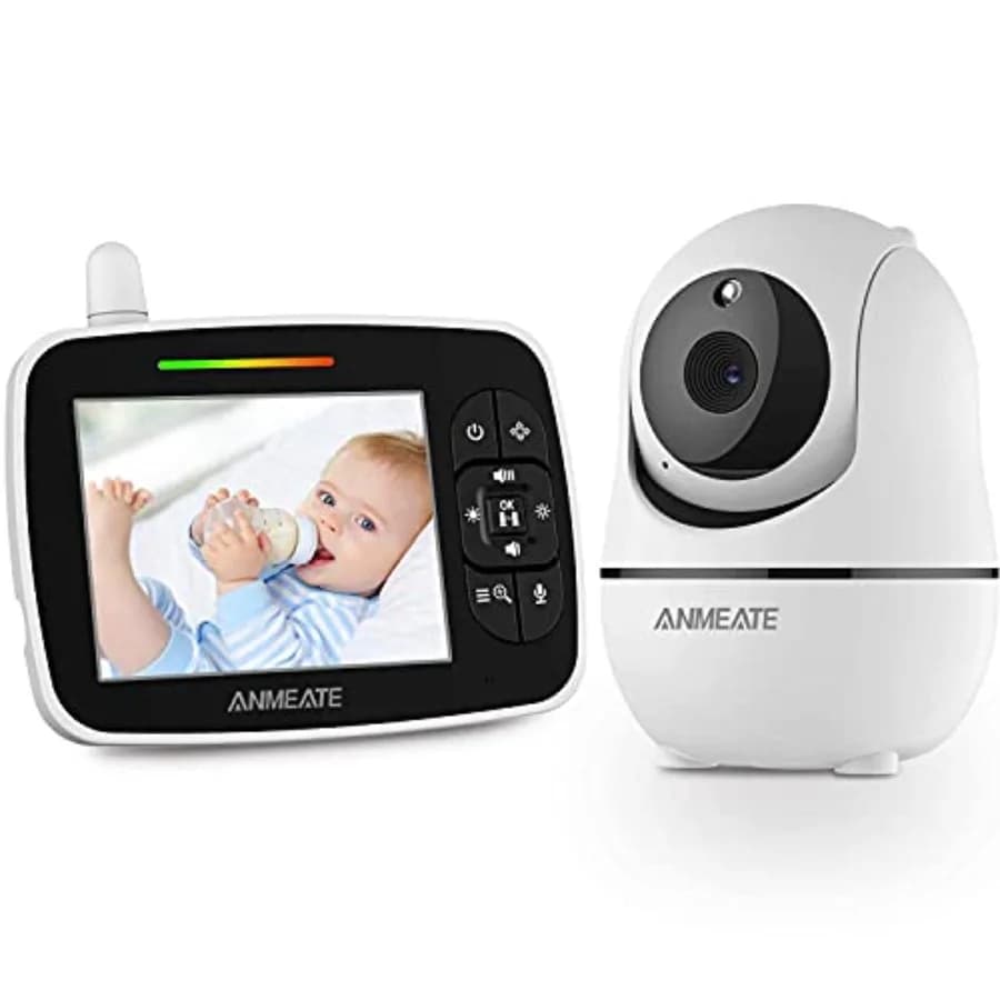 ANMEATE Baby Monitor con Telecamera Pan-Tilt-Zoom Remota, Ampio Display, Audio e Visione Notturna a Infrarossi