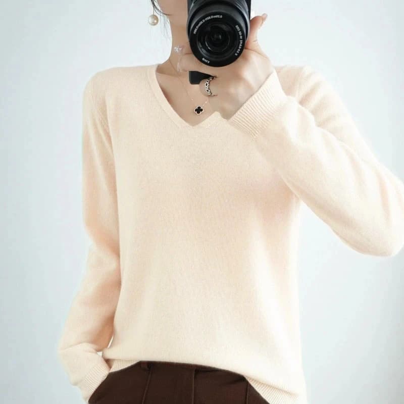 Maglione da donna con scollo a V primavera autunno maglieria manica lunga maglione caldo sottile pullover maglioni basic da donna camicia con fondo lavorato a maglia