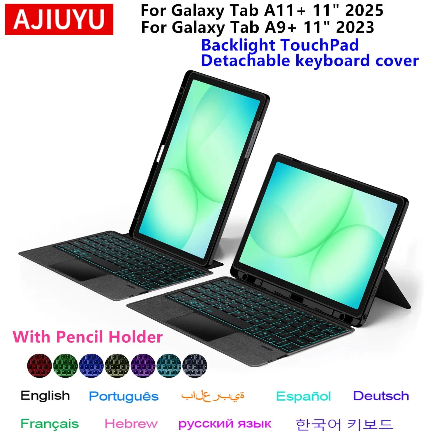 Tastiera TouchPad per Samsung Galaxy Tab A11 Plus Custodia A11 + 11 pollici SM-X230 SM-X235 A9 + 11 "Tablet Smart Backlight Tastiera Cover