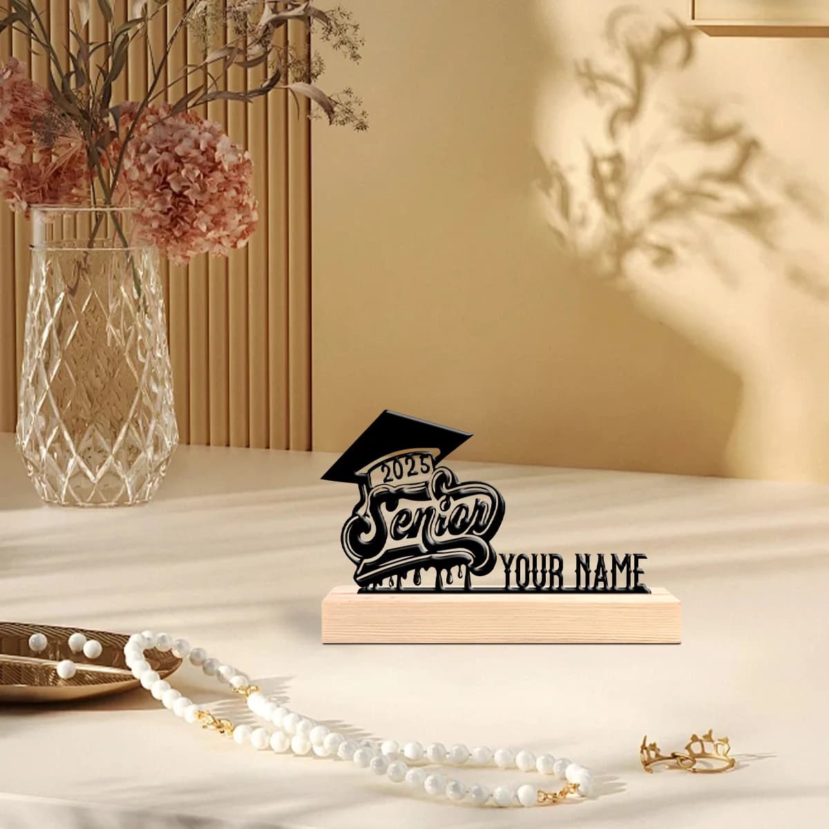 1pc Personalized Metal Artwork Custom Name Equipped with Wooden Base Art Decoration, Desktop Decoration