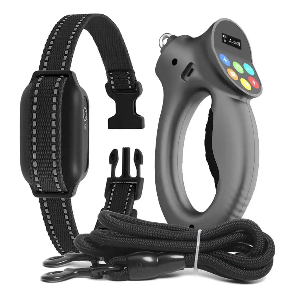 Guinzaglio per Cani, Set Collare e Guinzaglio per Addestramento Cani, Collare Elettronico con Telecomando per Cani di Piccola e Grande Taglia