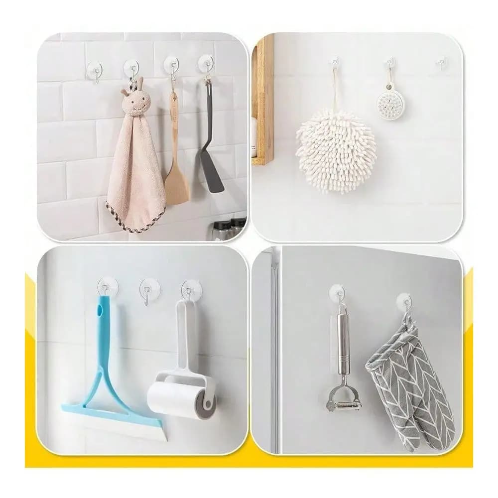 Ganci a ventosa, ventose in PVC trasparente da 2,5 pollici con ganci in metallo, ventose grandi e resistenti da 7 libbre, rimovibili, per la cucina
