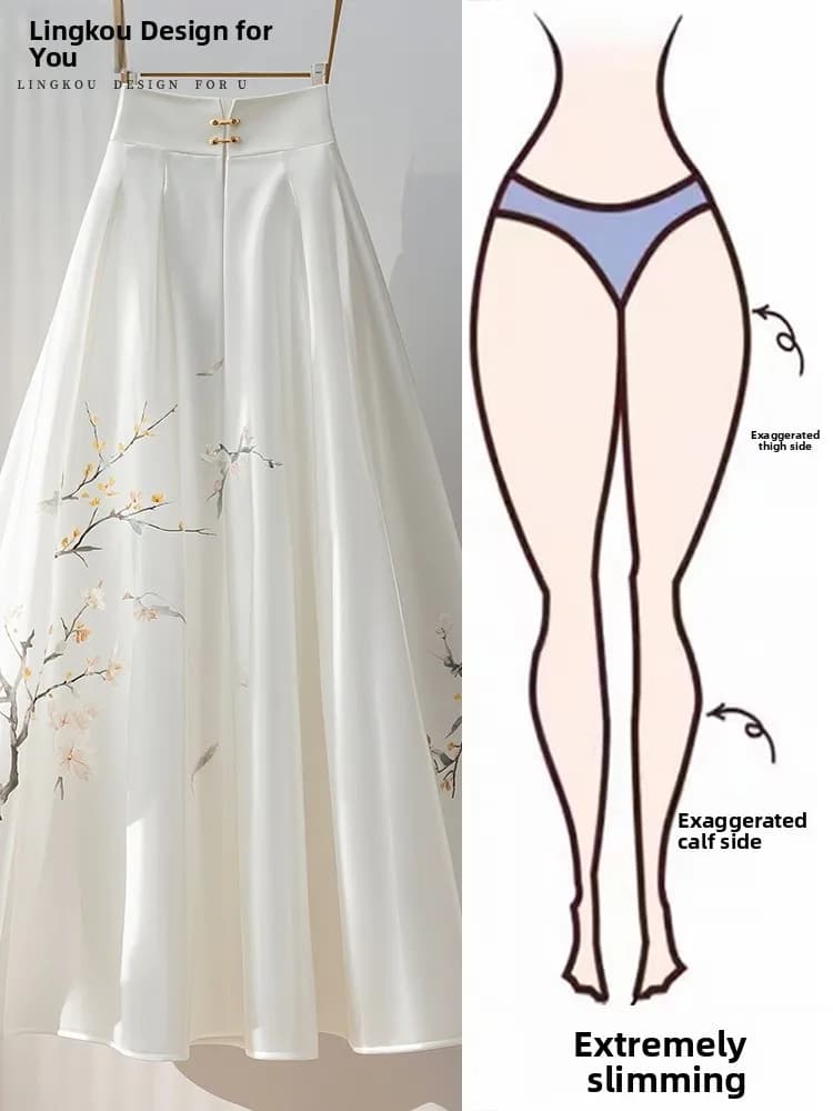 Nuova gonna estiva da donna in stile cinese, versatile, con stampa floreale, stile nazionale, gonna a vita alta, linea ad A, elegante