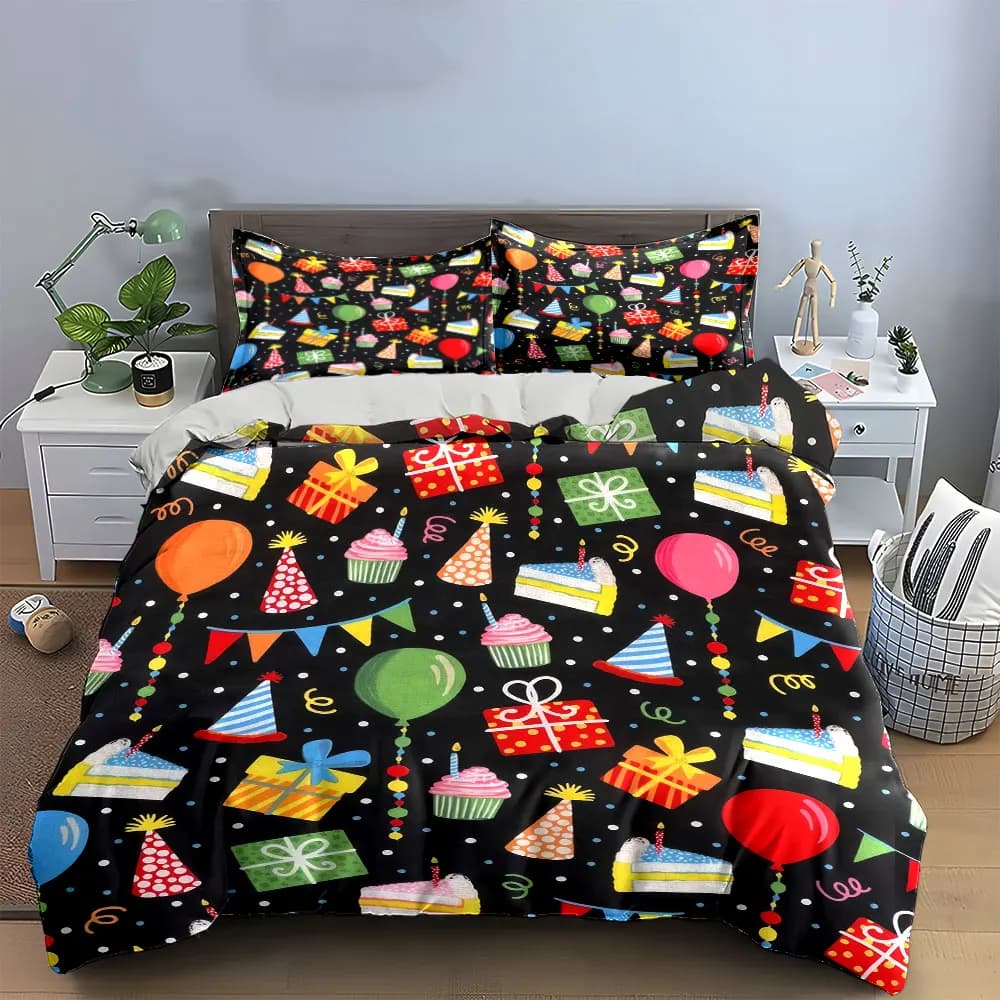 Set di decorazioni per feste di compleanno, set di biancheria da letto morbida e delicata sulla pelle, include 1 copripiumino e 2 federe, regalo