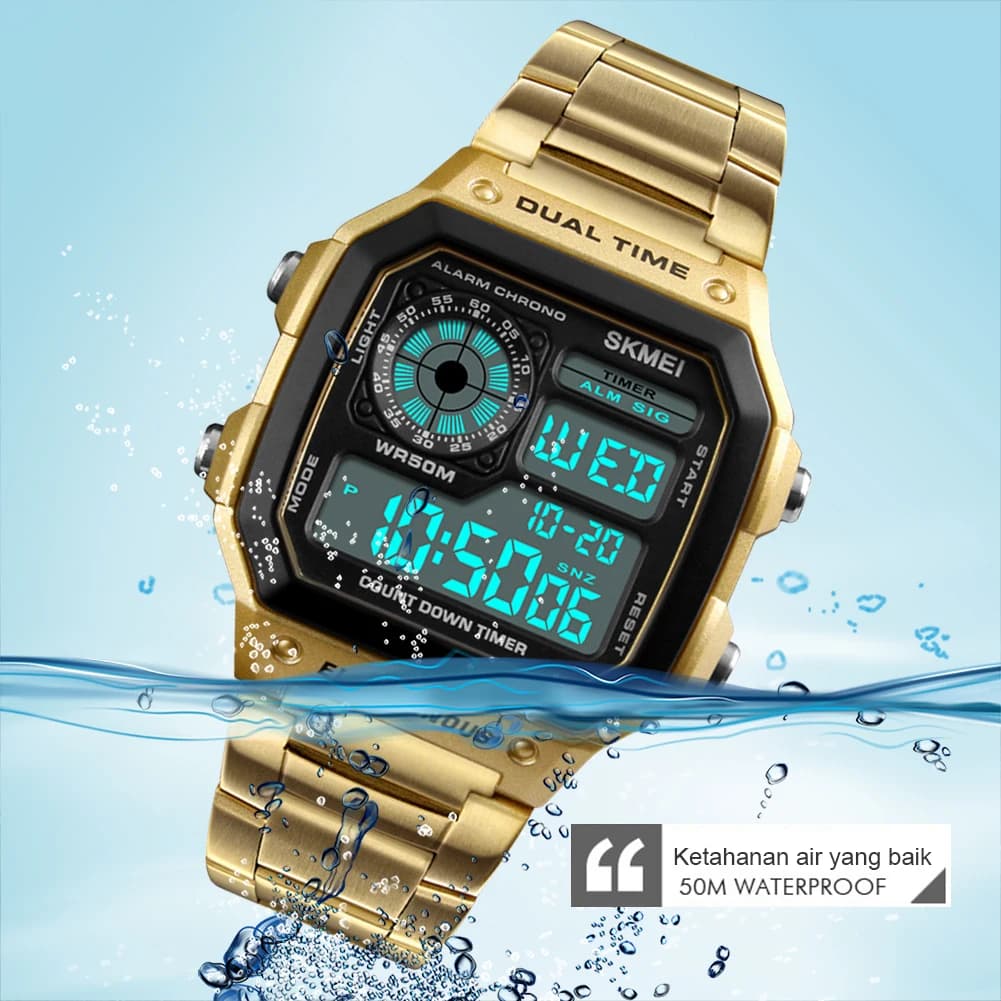 50 m waterproof sports wristwatch, timer with countdown, wristwatch with LED backlight, double time, for men and women, gifts for lovers
