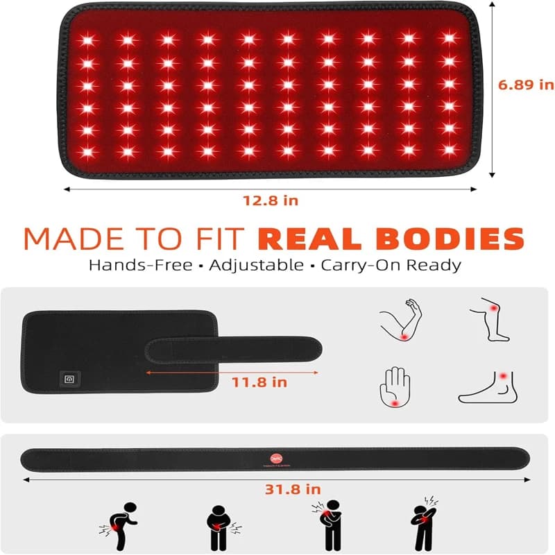 Cintura per Terapia a Luce Rossa con 60 LED, 660nm 850nm, Cuscinetto Riscaldante a Infrarossi per Rilassamento Corporeo, Uso Domestico