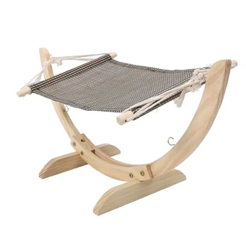 Wooden Cat Hammock, Elevated Pet Bed with Comfortable Blanket for Indoor Cats and Small Animals (Mesh Fabric) (Mesh Fabric)