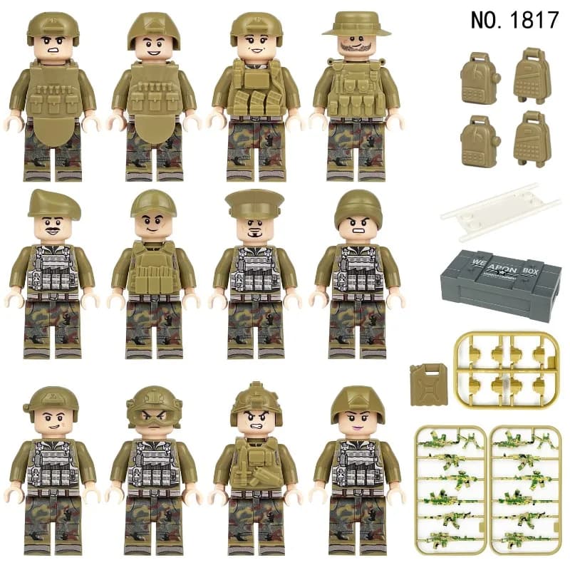 Set di Costruzioni per Bambini con Personaggi Militari delle Forze Speciali 1817 e Barella, a Tema Guerra, con Bandiera ad Alto Segnale, per Commercio all'ingrosso Transfrontaliero, Confezione