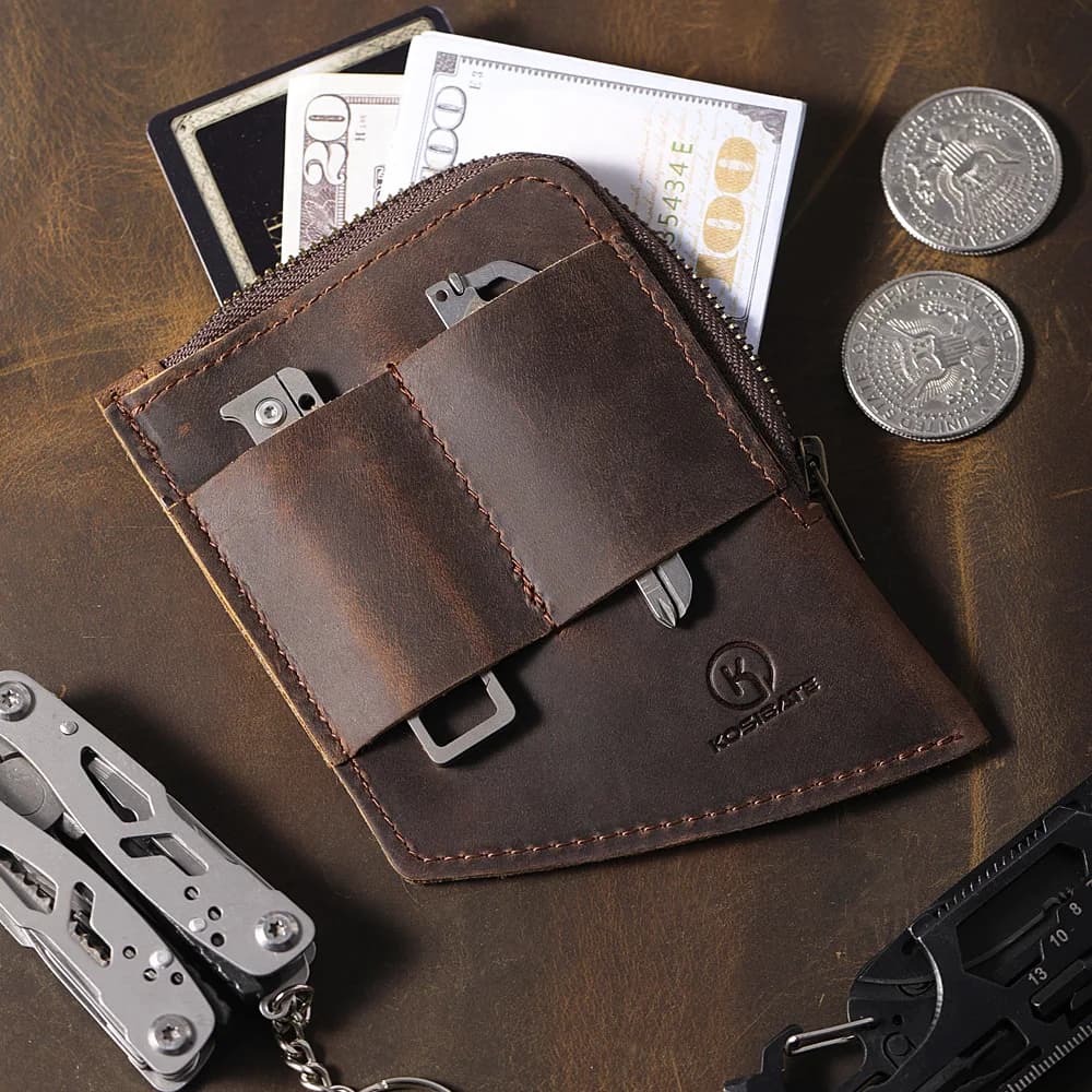 EDC tool leather case storage waist bag portable retro crazy horse leather mini coin purse genuine leather men's wallet