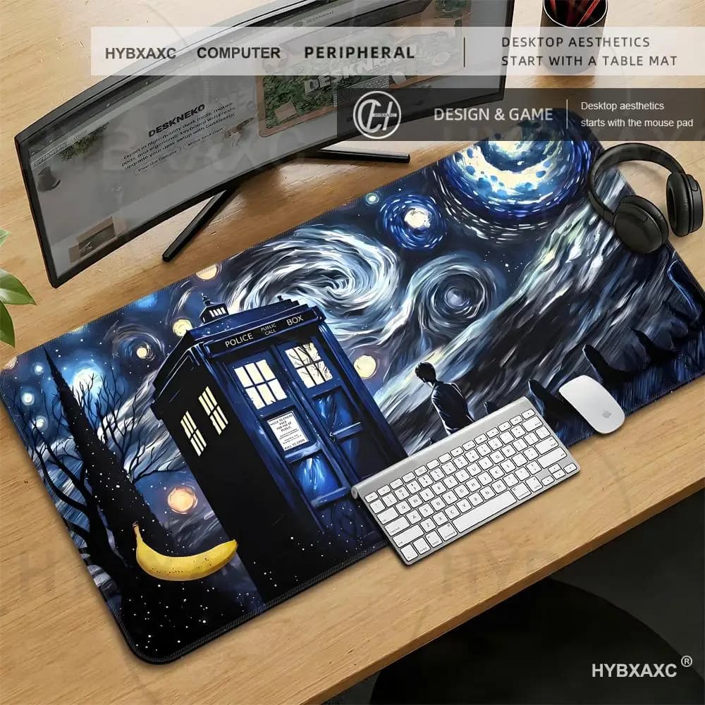 Van Gogh Oil Painting Starry Night Mouse Pad Tardis Police Box Sci-fi Gaming Laptops Keyboard Mat Pc Accessories Desk Protector