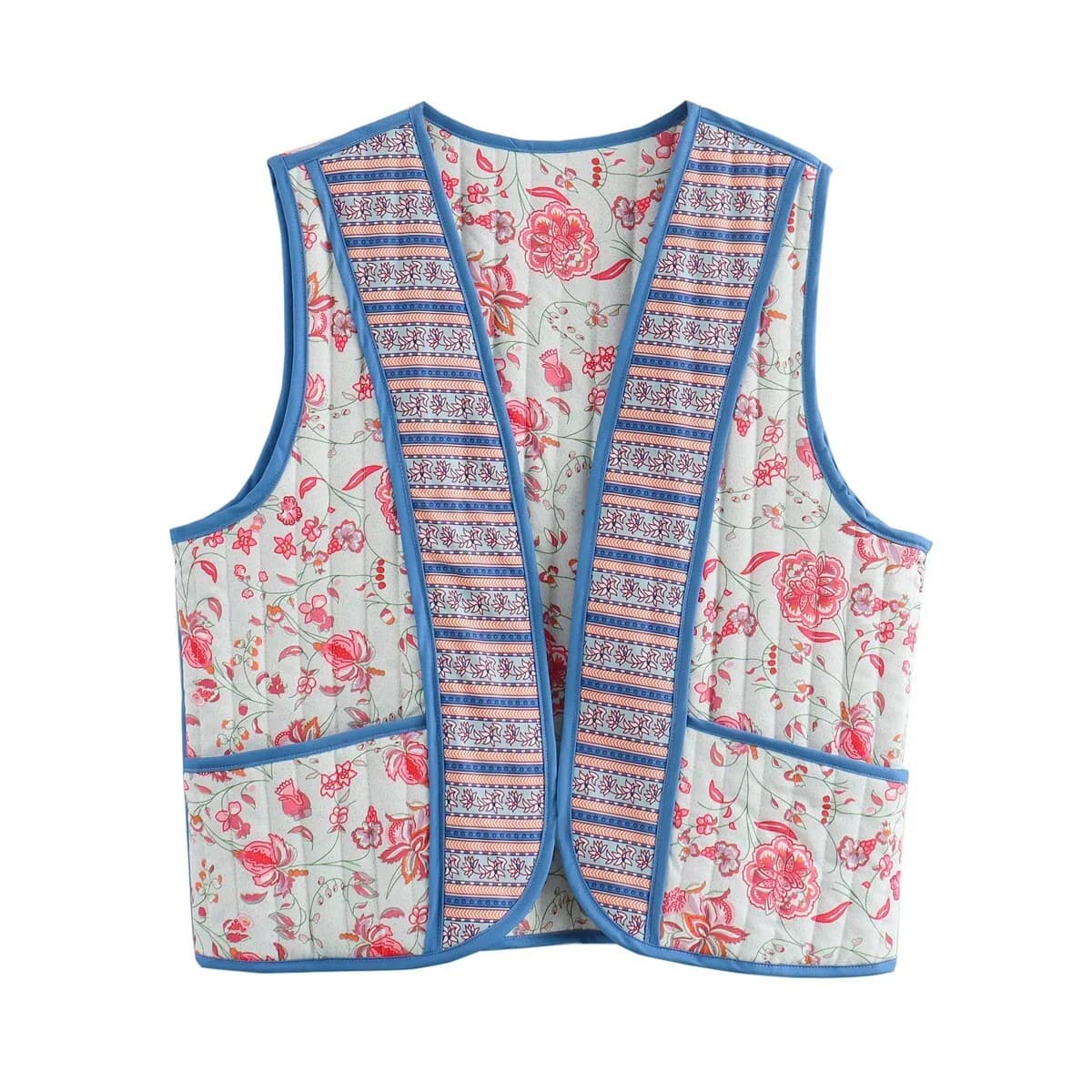 Zevity Donna Vintage Patchwork Stampa floreale Due lati Indossare Gilet trapuntato Giacca da donna Cardigan Gilet Chic Retro Top CT9062