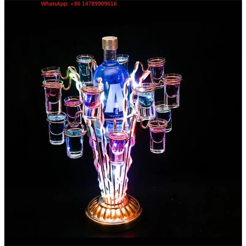 Espositore LED di Lusso Personalizzato per Bottiglie, Porta Bicchieri a LED a Forma di Albero, Supporto per Cocktail, Vassoio per Servizio VIP Bottiglie e Shot