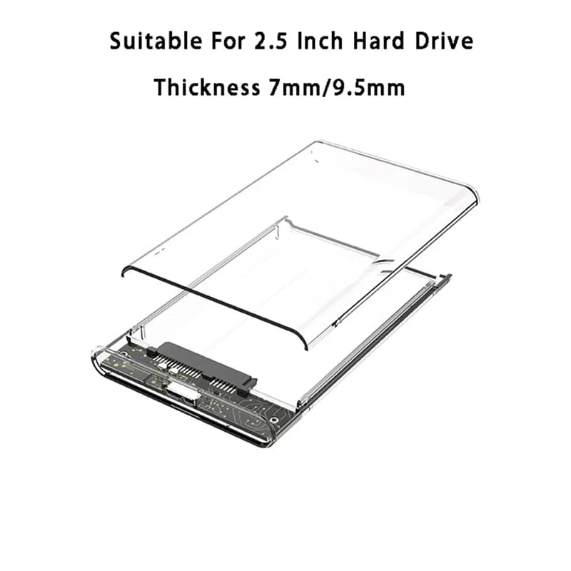 Scatola per disco rigido Custodia per HDD grigia trasparente per scatola rigida Custodia per HDD da 2,5 pollici Custodia per disco rigido esterno SATA a USB 3.0 Type-C 3.1