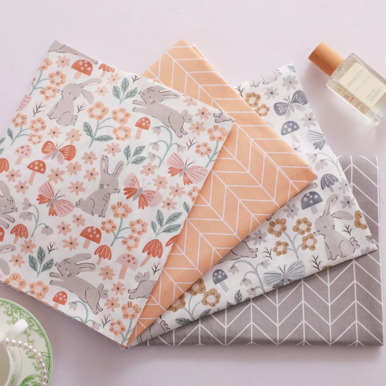 Tessuto di cotone stampato conigli per cucito artigianale, floreale e farfalla, quilting, abito da bambino, Tecido, patchwork fai da te, tessuto fatto a mano