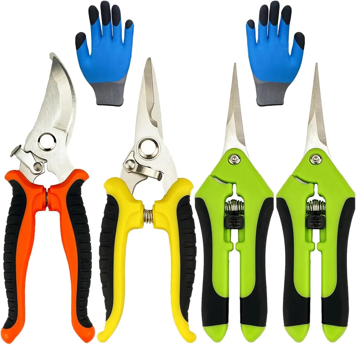 Set of 5 Gardening Scissors with Gloves, Stainless Steel Blades For Plants and Flowers