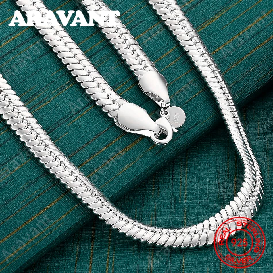 Collana a catena piatta a serpente da 10 mm in argento sterling 925, gioielli raffinati e graziosi per matrimoni e feste da donna