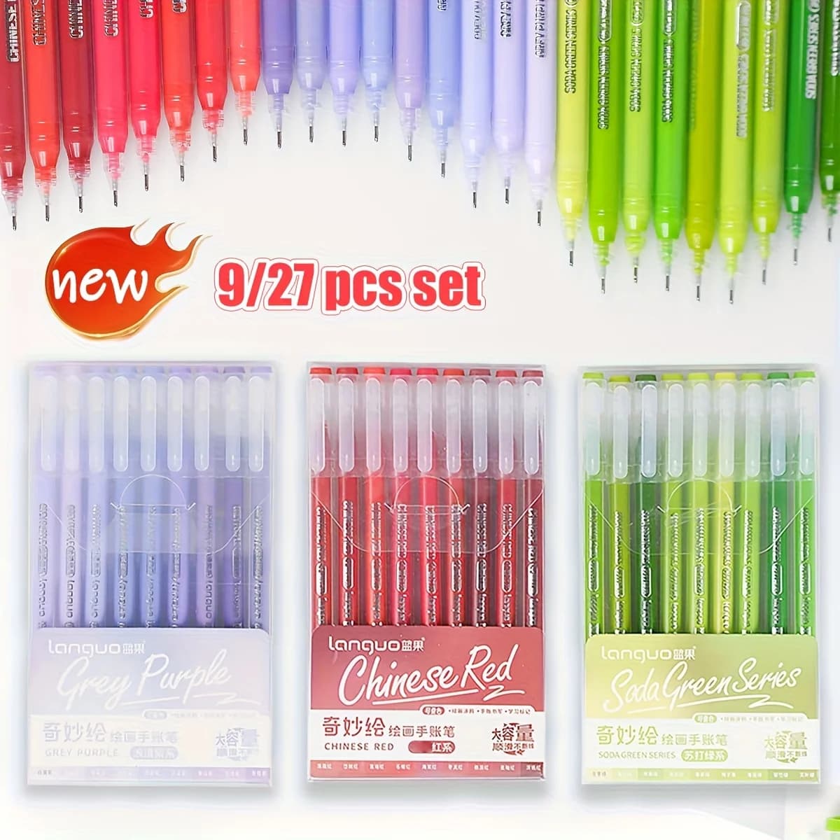 LANGUO 9 penne gel a colori, punta centrale da 0,7 mm, adatte per disegnare, prendere appunti, colorare le carte
