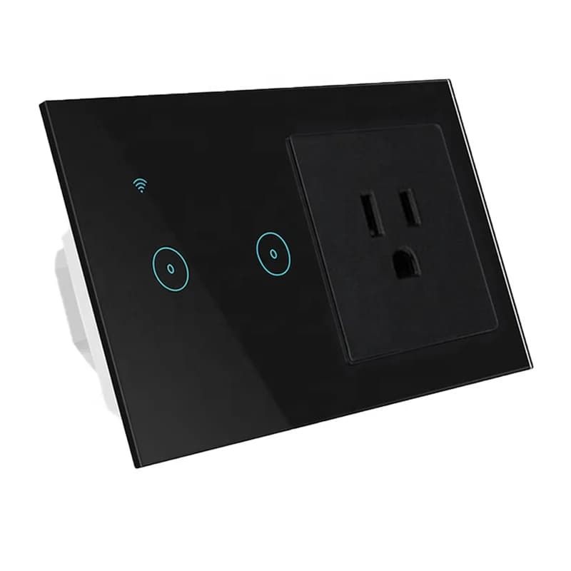 Presa elettrica con spina standard americana Interruttore da parete wireless per casa intelligente Interruttore touch screen con controllo della luce WiFi a 2 gang 2200W