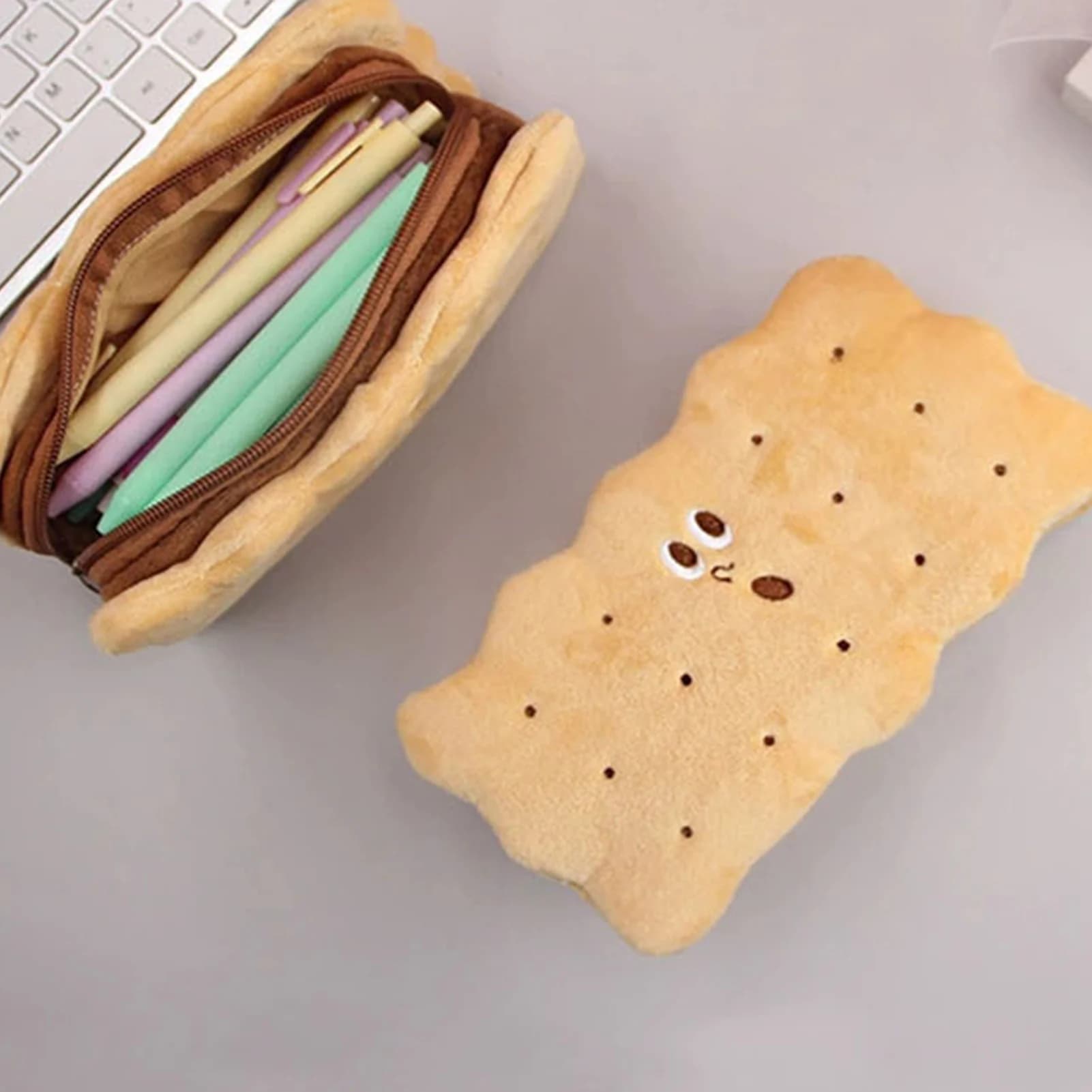 Large Capacity Ins Style Plush Cookie Stationery Bag Pencil Case Cute School Supplies Organizer For Girls Creative Tool Storage