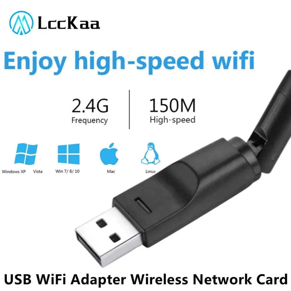 Adattatore USB WiFi 150Mbps WiFi da 2,4 GHz con antenna MT7601 Ricevitore scheda di rete per computer PC 802.11b/n/g per computer portatile PC