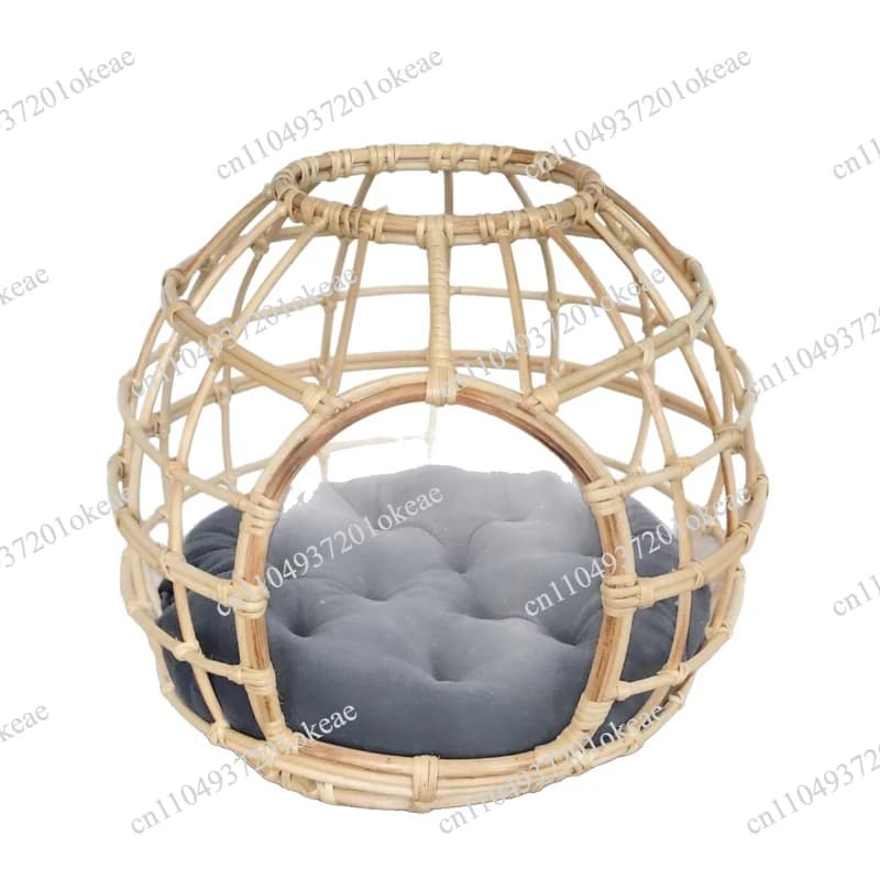 Rattan cat litter Handmade rattan woven kennel with warm cushion Semi-closed