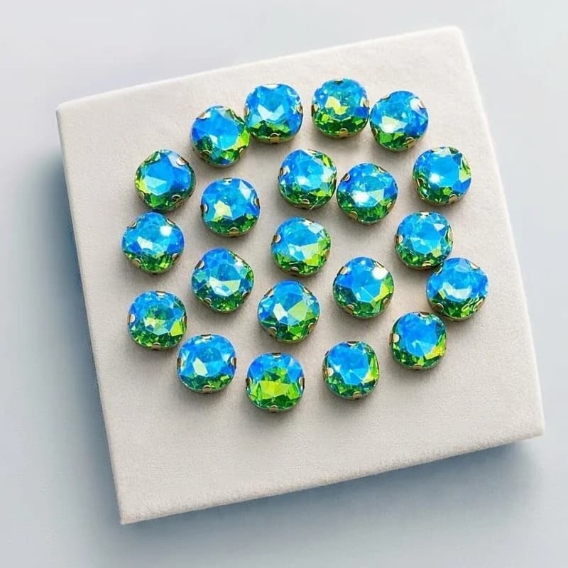 EQIANAO 50pcs Cushion Sew On Rhinestone Blue Green AB Glass Crystal Claw Setting Buttons DIY Crafts Clothing Bag Hair Accessorie
