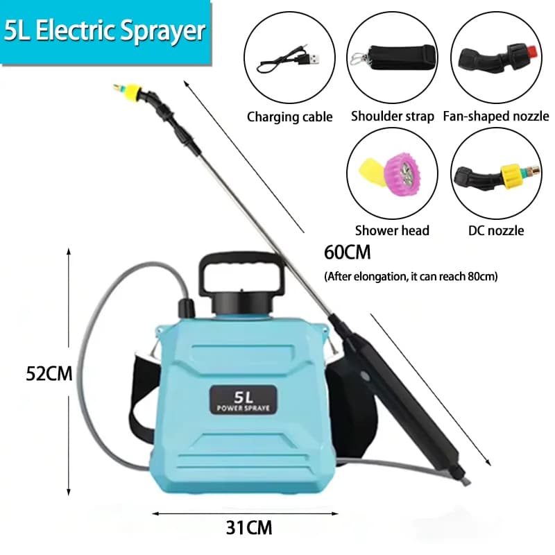 Spruzzatore Elettrico a Zaino da 5L per Giardino, Nebulizzatore Agricolo ad Alta Pressione per Disinfezione e Pesticidi, per Agricoltura e Giardinaggio, Verde Blu
