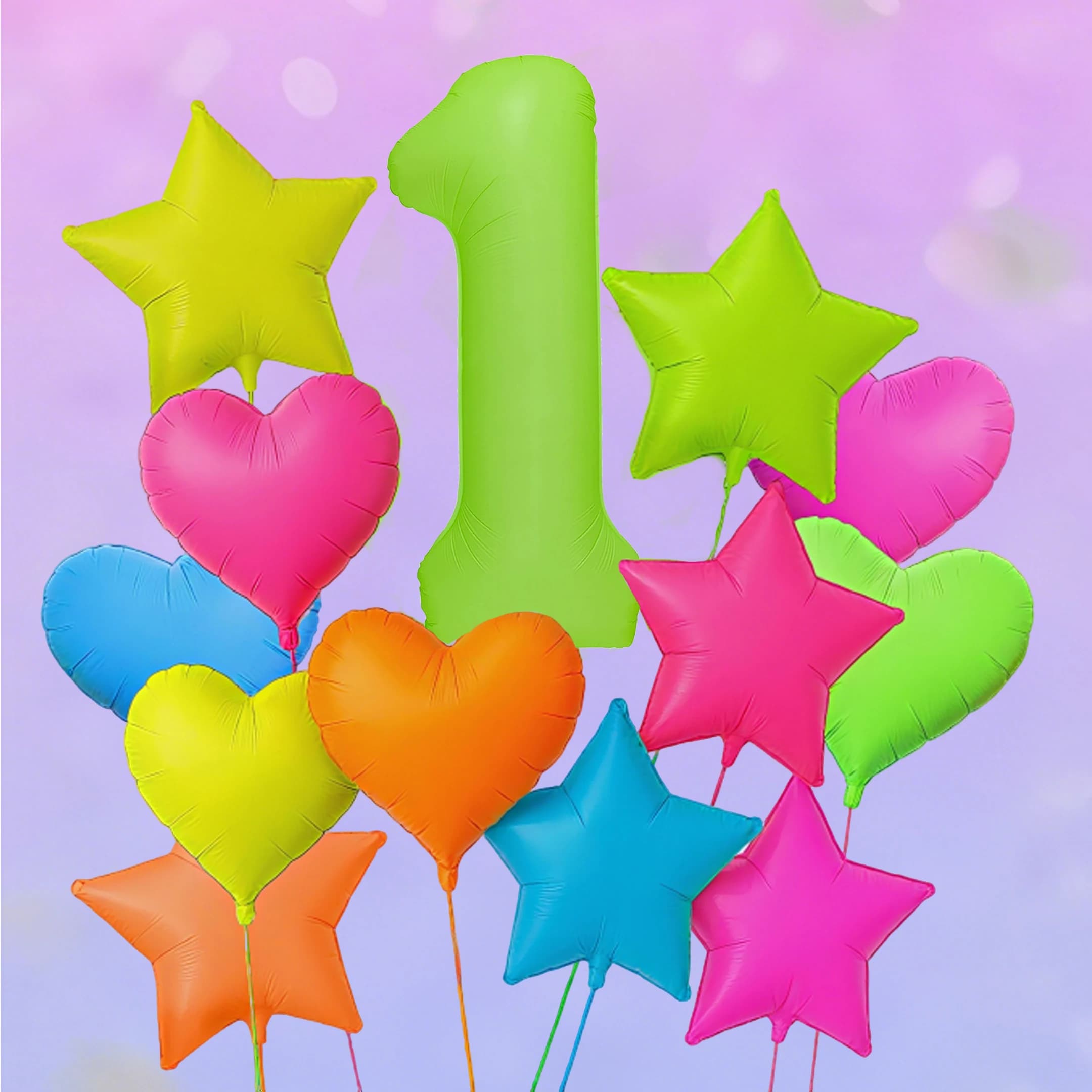 Palloncini verde neon 0-9 numeri fluorescenti e palloncini stellari a forma di cuore utilizzati per la decorazione luminosa della festa di compleanno