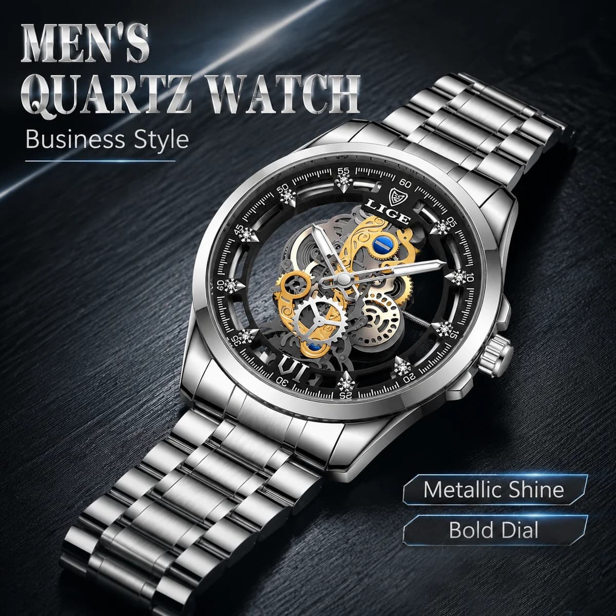 LIGE 2026 Luxury Skeleton Watch for Men Hollow Dial Waterproof Business Wristwatch Male Gift men sports watches reloj hommes+BOX