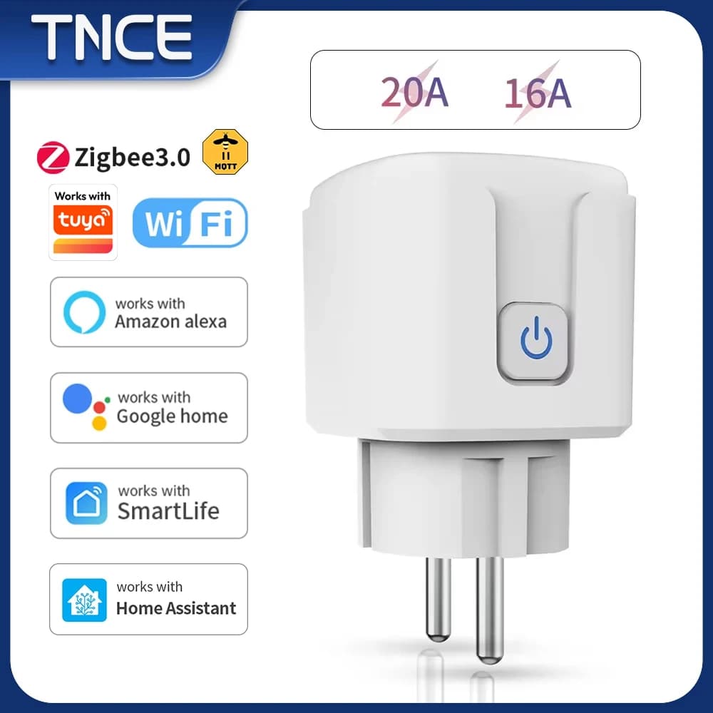 TNCE Tuya Presa Intelligent WiFi or Zigbee3.0 16/20A EU Plug Remote Control Timer Power Monitor Voice Google Casa Alexa alice