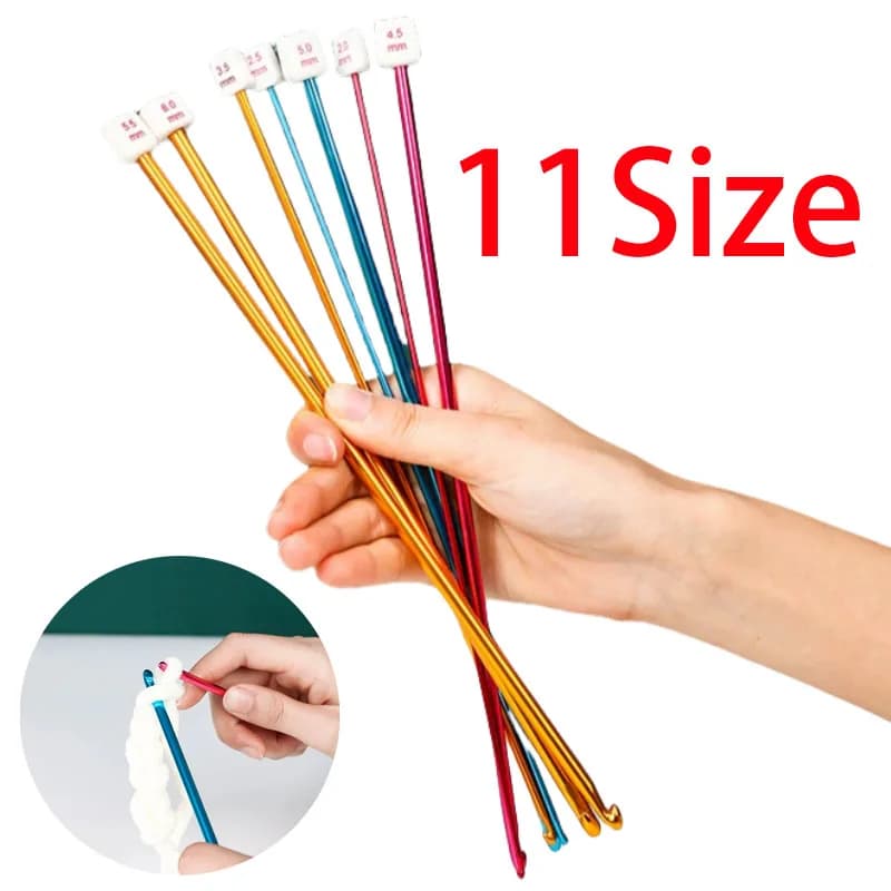 Uncinetti afghani tunisini di 11 dimensioni Aghi per maglieria in alluminio multicolore Gancio multicolore 2 - 8 mm