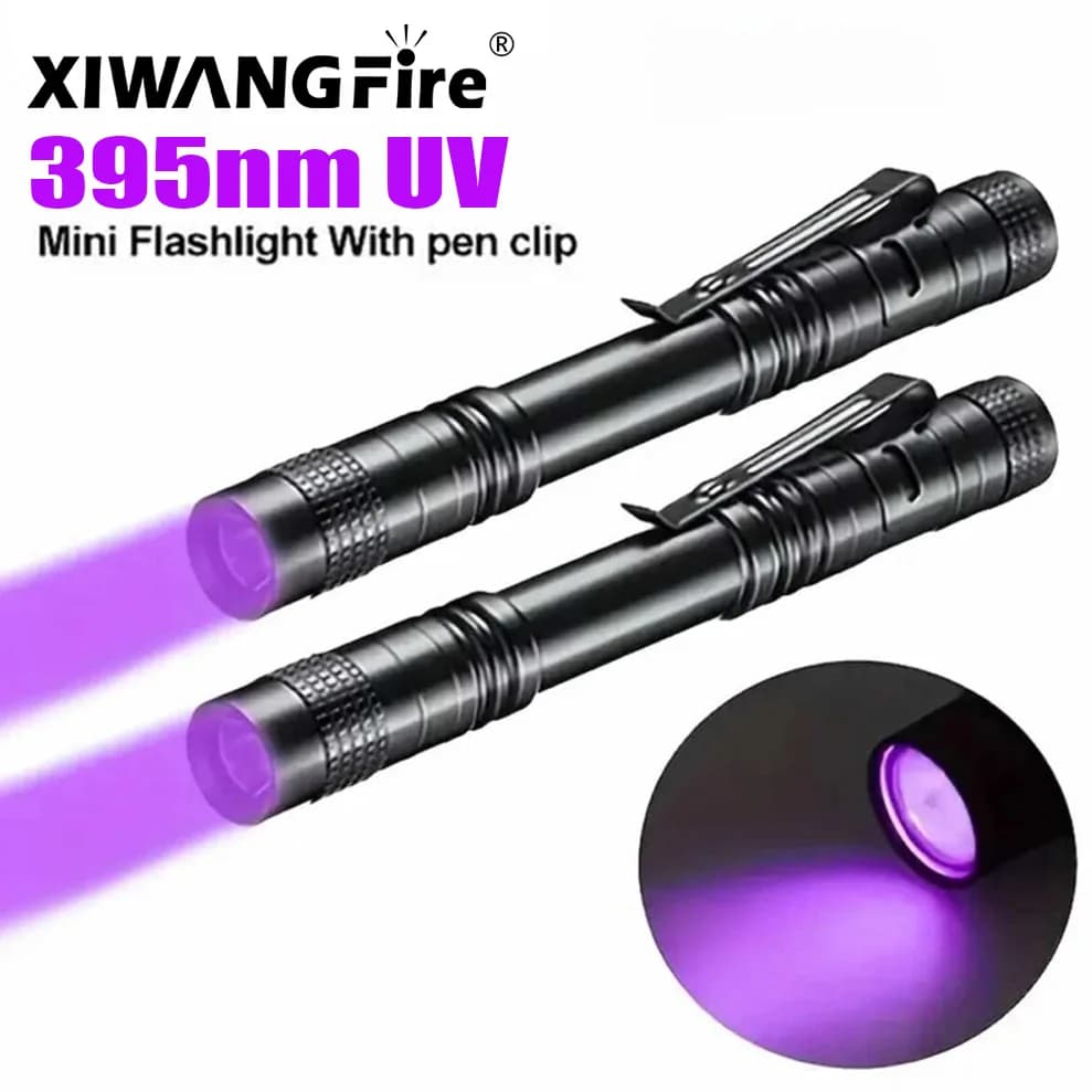 UV Flashlight 395 nm ultraviolet torch with pen clip Portable AAA batteries used Purple Light Urine detector for pets UV lamp