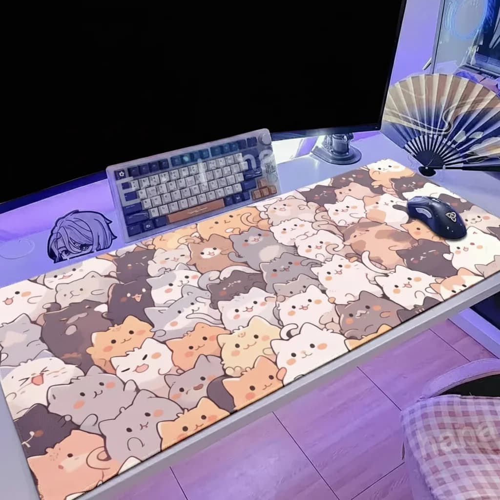 Tappetino per mouse grande Kawaii per gamer, tappetino per mouse con gatto giapponese carino Hakimi, tappetino artistico per scrivania, accessori per computer e gaming, tappetini da gioco